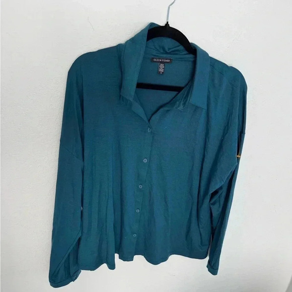 Eileen Fisher Teal‎ Tencel Button/up Size Large - Picture 1 of 5